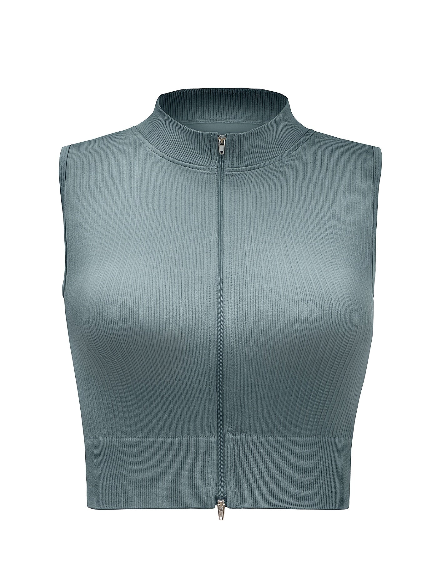 Solid Zip Sleeveless Track Top Sports Yoga Fitness Running Top