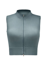Solid Zip Sleeveless Track Top Sports Yoga Fitness Running Top