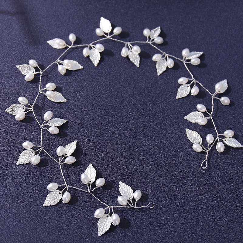 Faux Pearl Hairband Golden Leaf Headband Wedding Hair Jewelry