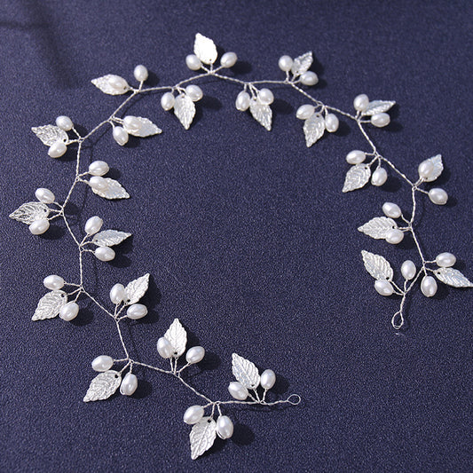 Faux Pearl Hairband Golden Leaf Headband Wedding Hair Jewelry
