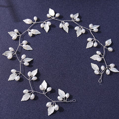 Faux Pearl Hairband Golden Leaf Headband Wedding Hair Jewelry