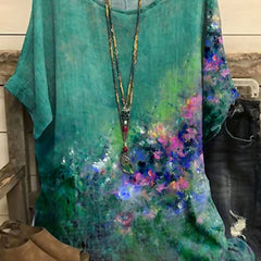 Casual Blouse Women's Plus Painting Print Short Sleeve Round Neck