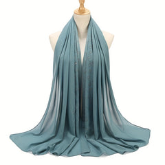 Chiffon Scarf Rhinestone Leaf Decor Hijab Classic Shawl