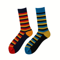 Men's Striped Crew Socks Cotton Blend Comfy Casual Unisex Outdoor Socks