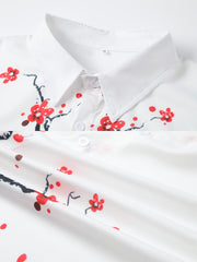 Men's Casual Short Sleeve Plum Print Shirt