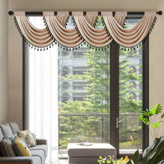 European Style Linen Valance with Fringe Beaded Edge - Rod Pocket Curtain