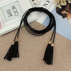 Boho Tassel Sash Belt Flower Hollow Knotted Belt Solid Waistband