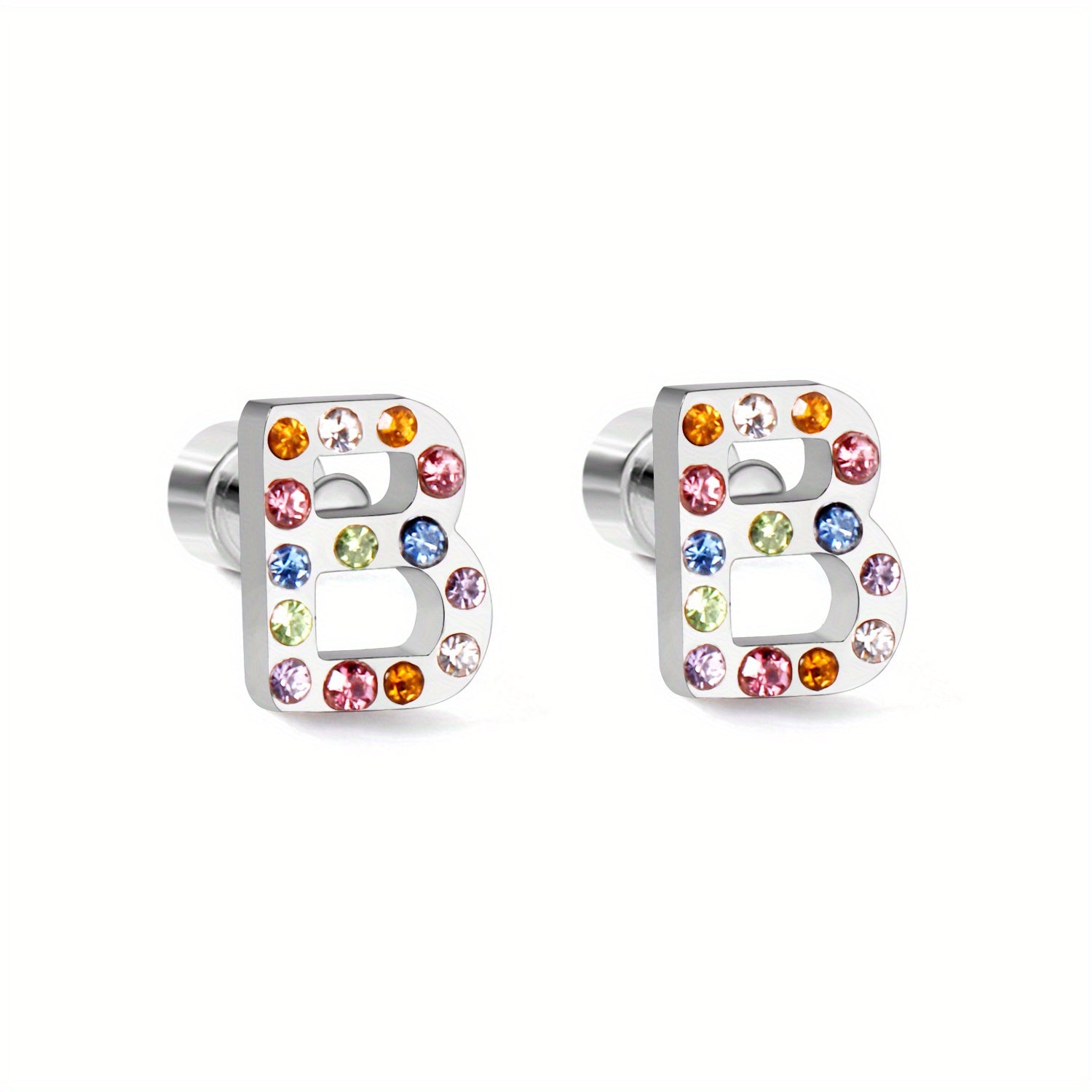 Colorful Rhinestone Letter Stud Earrings Initial A Minimalist Jewelry Gift