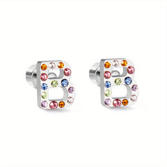 Colorful Rhinestone Letter Stud Earrings Initial A Minimalist Jewelry Gift