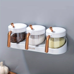 Wall Mounted Seasoning Storage Box Set Transparent Spice Container with Spoon