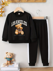 Sweater Bear Pattern Boy's 2pcs Sweatshirt & Sweatpants Set LOE ANGELES