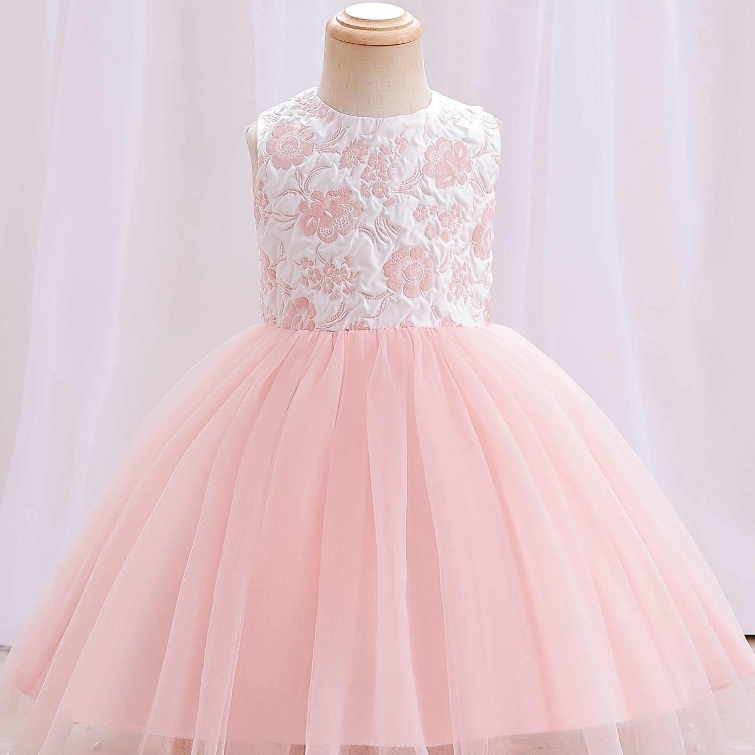Girls Mesh Flower Embroidered Princess Dress