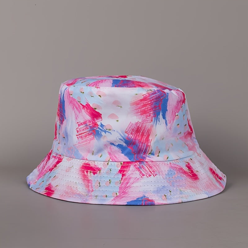 Pink Ink Reversible Bucket Hat Casual Summer Sun Hat