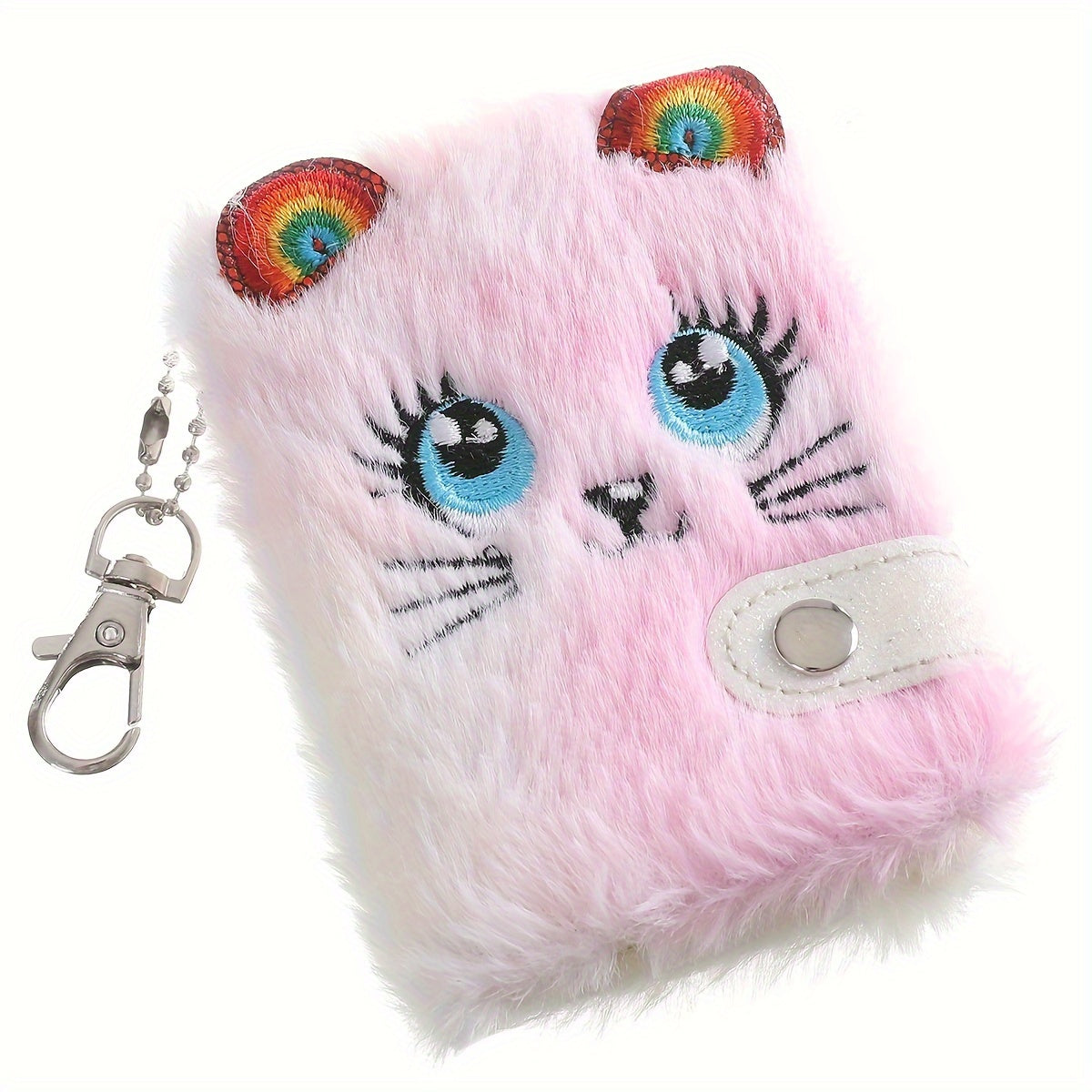 Kids Plush Cat Journal Soft Cover with Ears Keychain Backpack Accessory