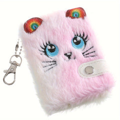 Kids Plush Cat Journal Soft Cover with Ears Keychain Backpack Accessory
