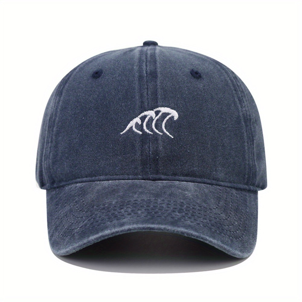 Wave Embroidery Baseball Cap Solid Washed Distressed Dad Hats