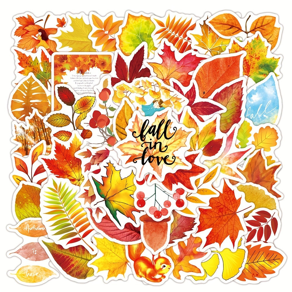 50Pcs Autumn Wind Falling Leaves Cartoon Graffiti Sticker DIY Creative Toys