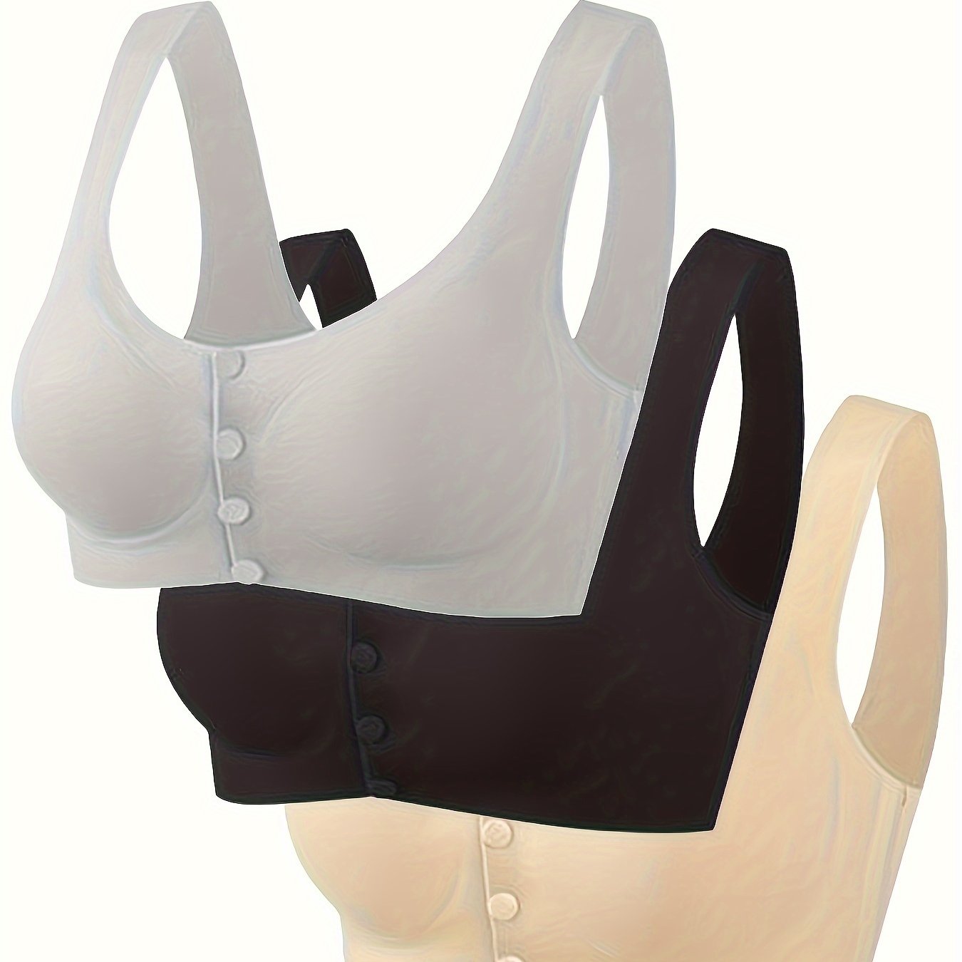3pcs Wireless Push Up Front Buckle Bras Breathable & Comfy