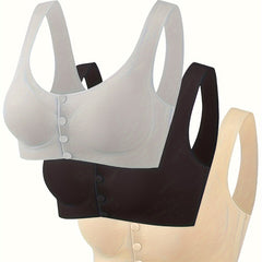 3pcs Wireless Push Up Front Buckle Bras Breathable & Comfy