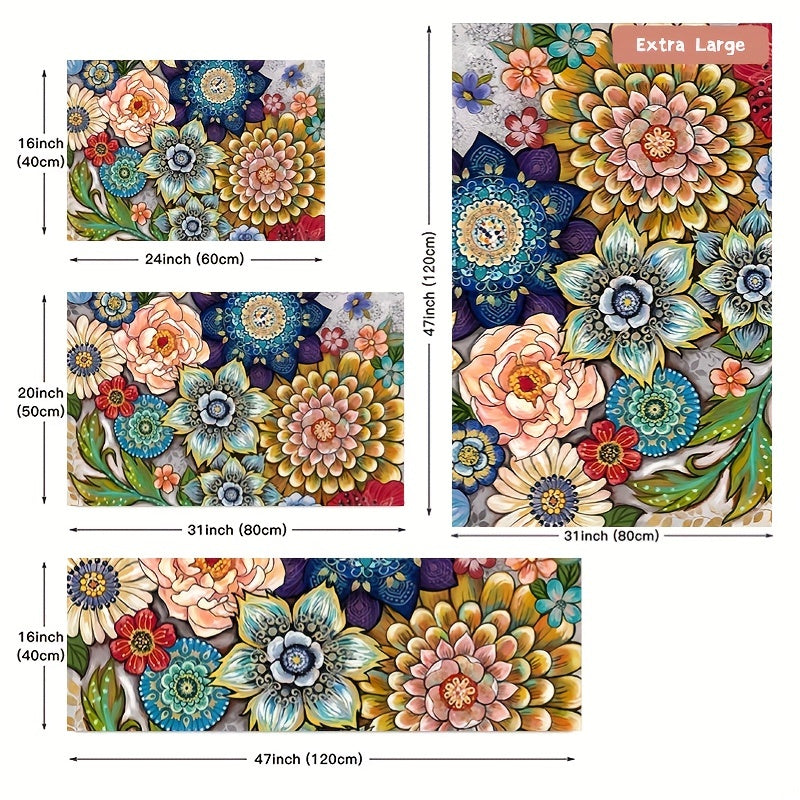 Floral Cushioned Anti Fatigue Kitchen Rug Set