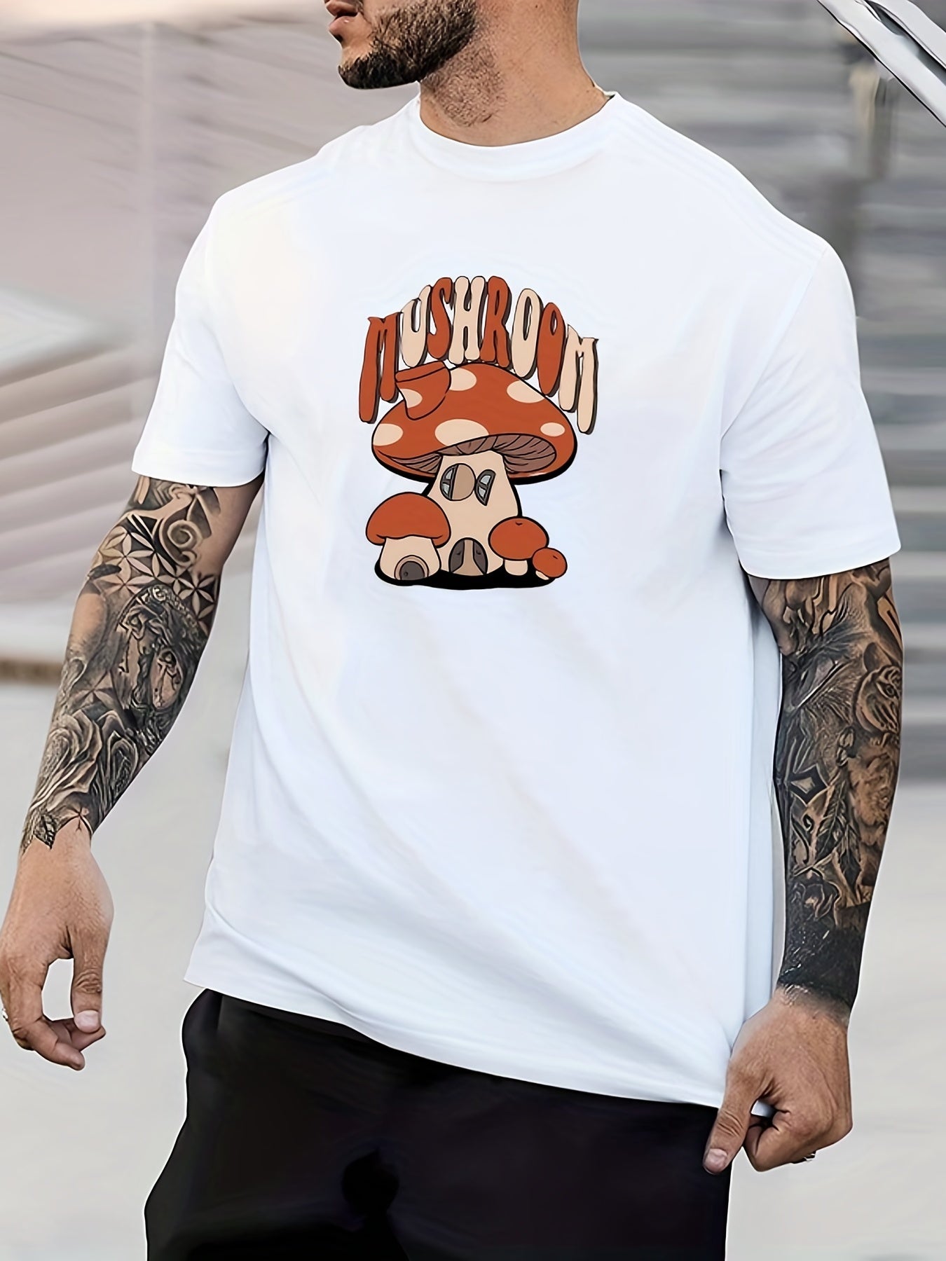 Cartoon Mushroom Print Men's Graphic T-shirt