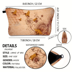 Sunflower & Bees Zippered Makeup Bag Cosmetic Organizer