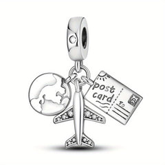 Travel Airplane Passport Earth Bead Dangle Charm Jewelry Beads