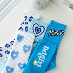 5 Pairs Letter & Heart Print Socks Women's Stockings