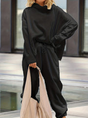 Solid Mock Neck Top & Drawstring Pants Set