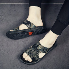 Men's Non slip Striped Slides Slip On Slippers For Indoor Outdoor Beach Shoes