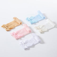 Bow Decor Thin Knit High Socks for Girls