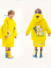 Kid's Hooded Raincoat Button Down Rain Poncho Jacket Animal Pattern Rainsuit