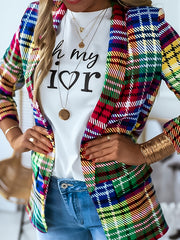 Casual Plaid Colorful Lapel Blazer Spring & Fall Women's Clothing