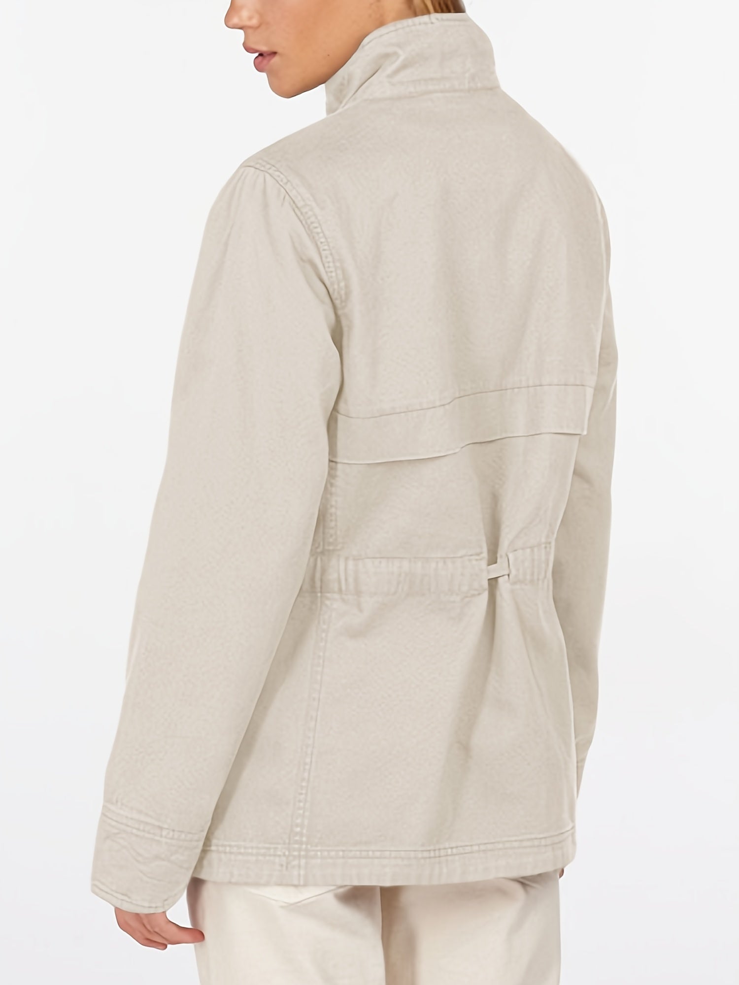 Solid Button Front Jacket Casual Long Sleeve Outerwear With Pockets