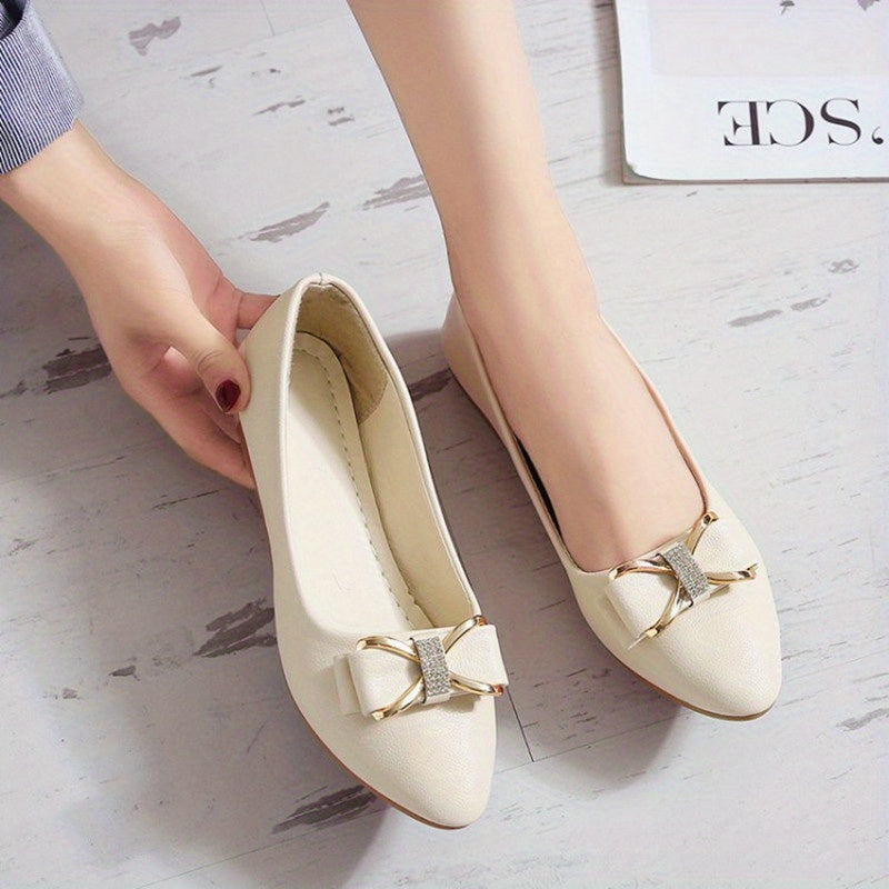 Women's Pointed Toe Flat Shoes with Bowknot Rhinestone