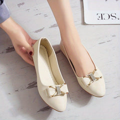 Women's Pointed Toe Flat Shoes with Bowknot Rhinestone
