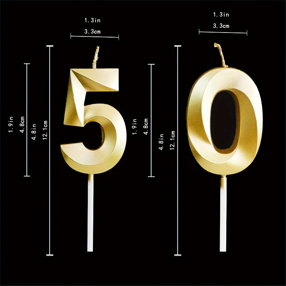 50th Birthday Candles Golden Number 50 Cake Topper Party Decoration