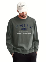 SMILE Print Sweatshirt Men's Casual Graphic Crew Neck Pullover Sweatshirt