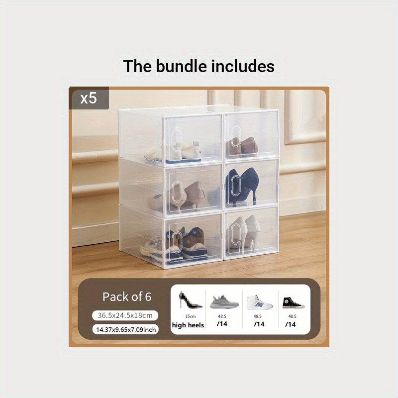 6pcs Transparent Plastic Shoe Boxes Drawer Shoe Cabinet Moisture-proof Dust-pro