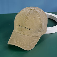 Washed Distressed Baseball Cap STAYWILD Embroidery Solid Sun Hat