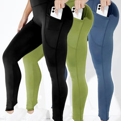 3pcs Solid Yoga Leggings High Stretchy Butt lifting Pockets Fitness Sports Pants