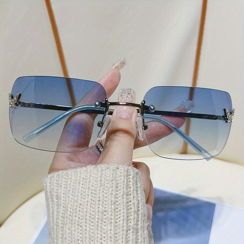 Gradient Rimless Sunglasses Unisex Y2K Rhinestone Butterfly Decor Glasses