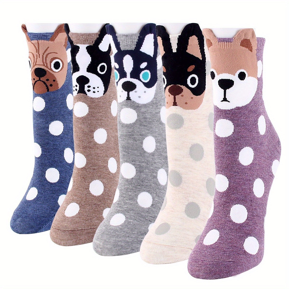 5 Pairs Cartoon Dog Pattern Socks Mid Tube Women's Stockings