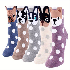 5 Pairs Cartoon Dog Pattern Socks Mid Tube Women's Stockings
