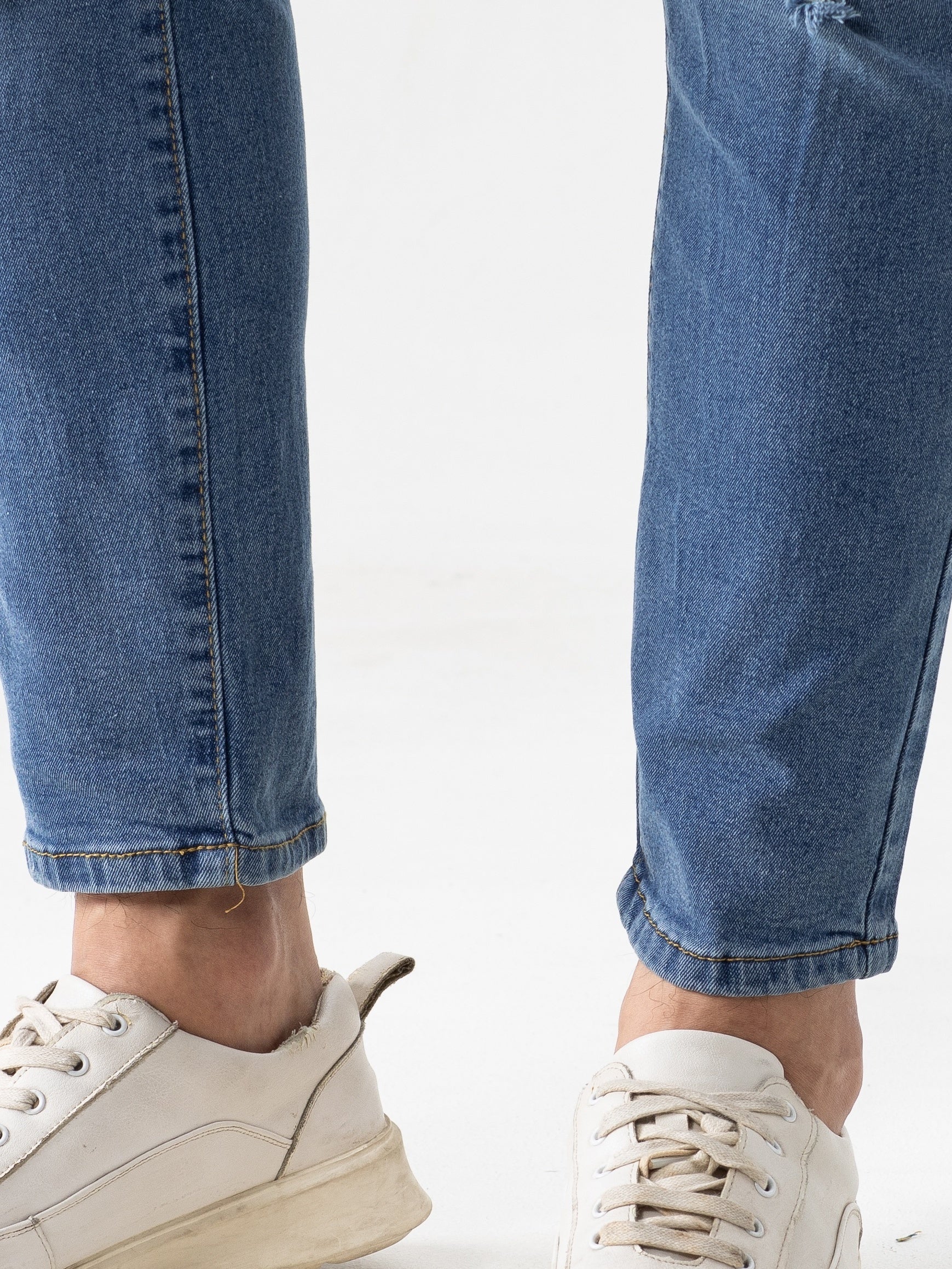 Cartoon Bear Flock Print Ripped Jeans Street Style Denim
