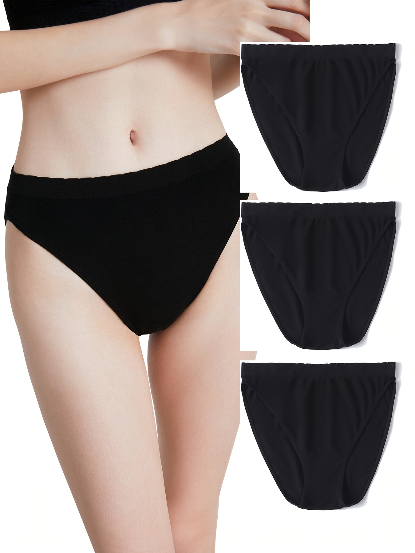 3pcs Solid Briefs Comfy & Breathable Panties Women's Lingerie