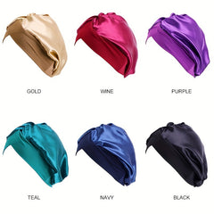 Stretchy Satin Turban Cap Solid Cross Head Wrap Elastic Bonnet