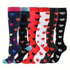 6-Pair Cartoon Compression Calf Socks for Sports, Nursing, Hiking