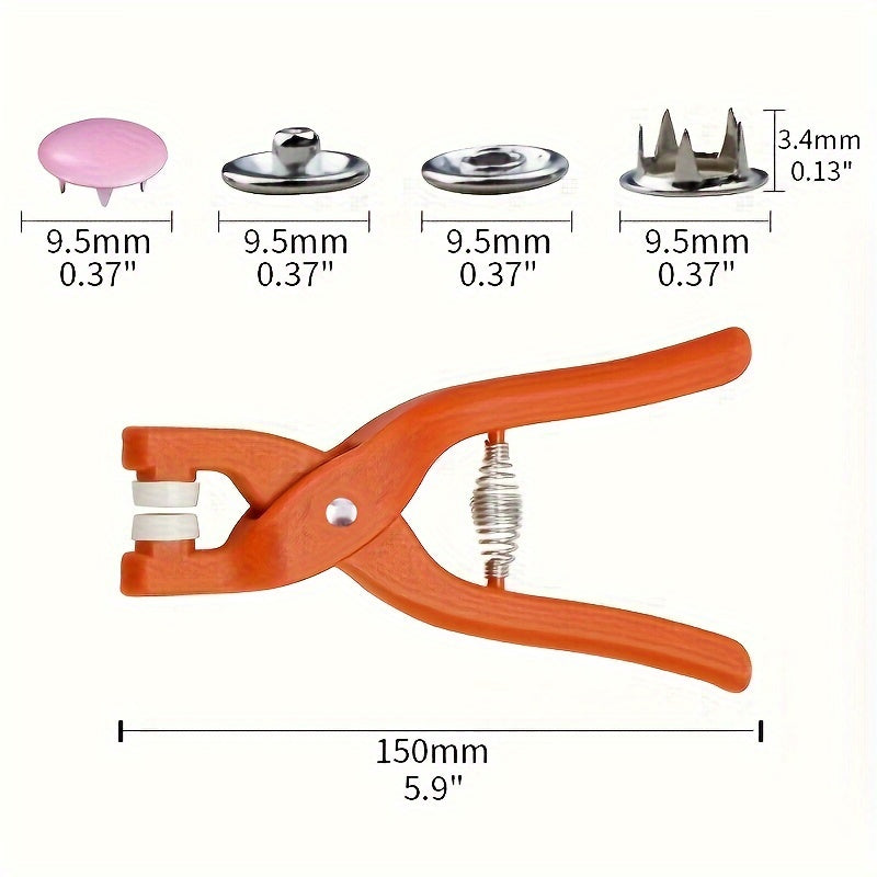 200pc Metal Snap Fastener Kit 10 Colors w/ Pliers Tool
