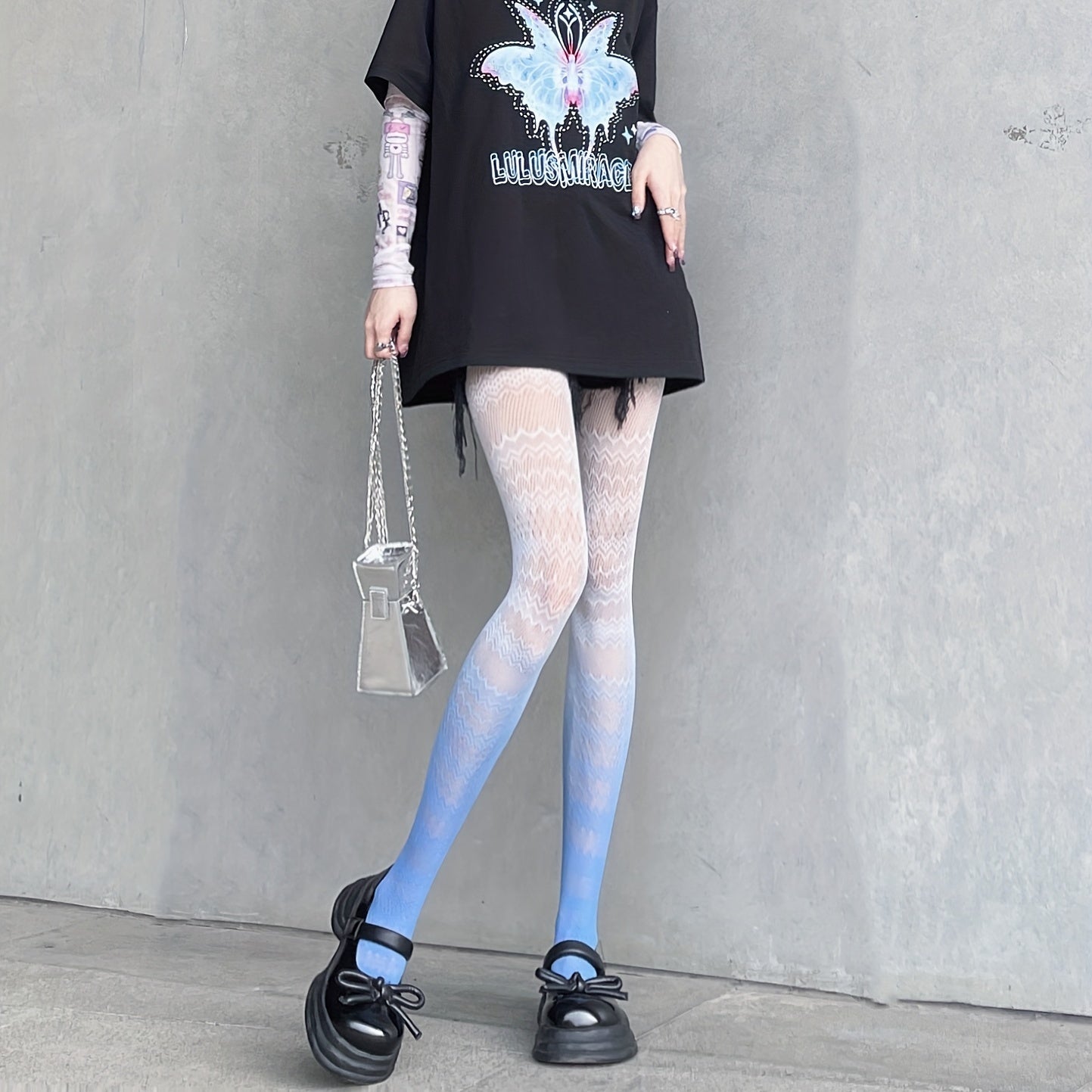 Ombre Jacquard Tights High Waist Mesh Pantyhose